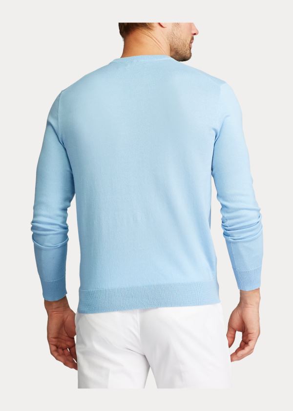 Swetry Ralph Lauren Cotton Crewneck Sweater Męskie Niebieskie | EPTY3396