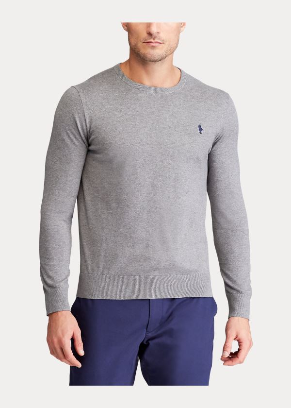 Swetry Ralph Lauren Cotton Crewneck Sweater Męskie Szare | ZGMH7116