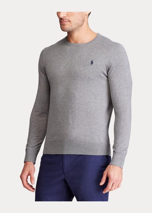 Swetry Ralph Lauren Cotton Crewneck Sweater Męskie Szare | ZGMH7116