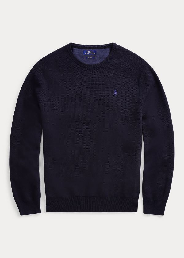 Swetry Ralph Lauren Cotton Crewneck Sweater Męskie Granatowe | ABAP4598