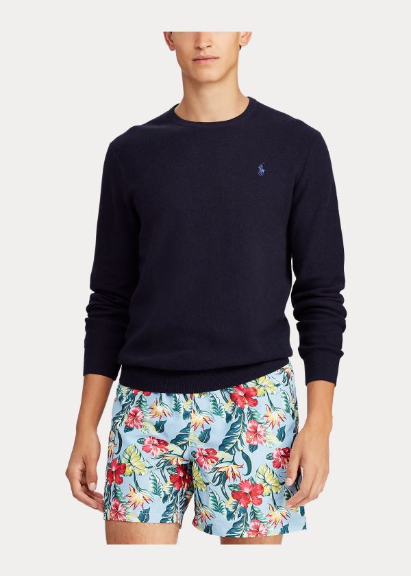 Swetry Ralph Lauren Cotton Crewneck Sweater Męskie Granatowe | ABAP4598