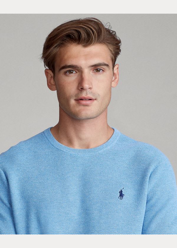 Swetry Ralph Lauren Cotton Crewneck Sweater Męskie Królewski Niebieski Niebieskie | UGFM2633