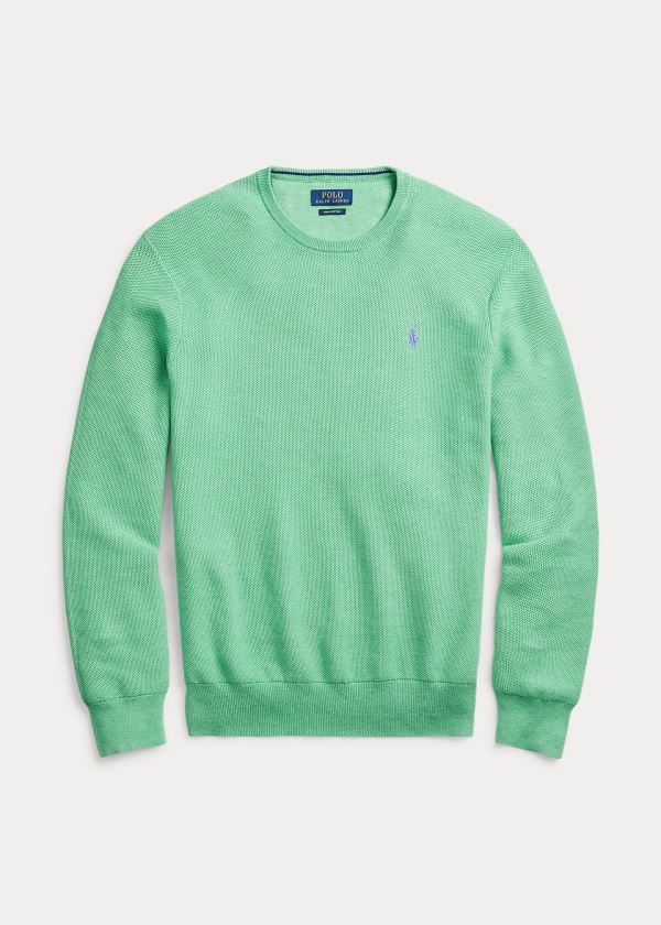 Swetry Ralph Lauren Cotton Crewneck Sweater Męskie Zielone | IZFB8272