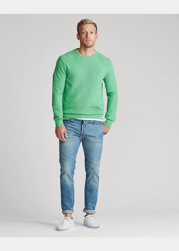 Swetry Ralph Lauren Cotton Crewneck Sweater Męskie Zielone | IZFB8272