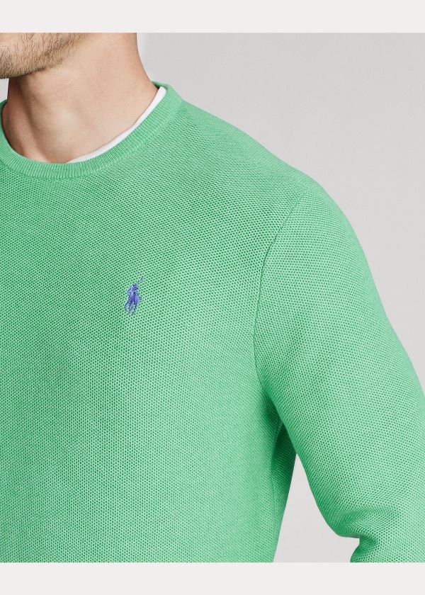 Swetry Ralph Lauren Cotton Crewneck Sweater Męskie Zielone | IZFB8272