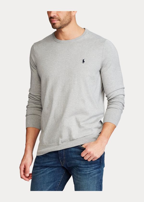 Swetry Ralph Lauren Cotton Crewneck Sweater Męskie Szare | NZSY6769