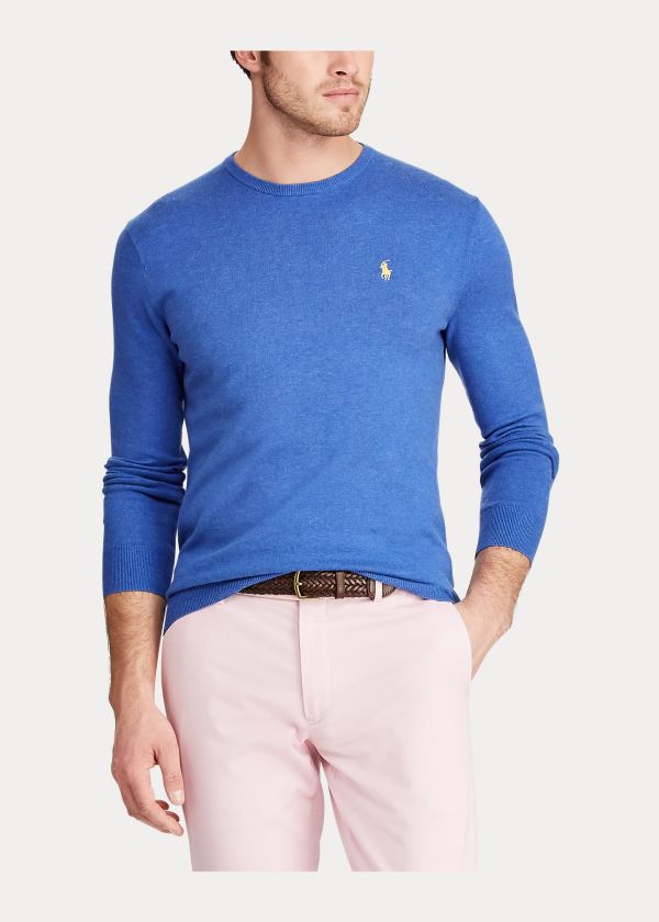 Swetry Ralph Lauren Cotton Crewneck Sweater Męskie Niebieskie | VTZX5782