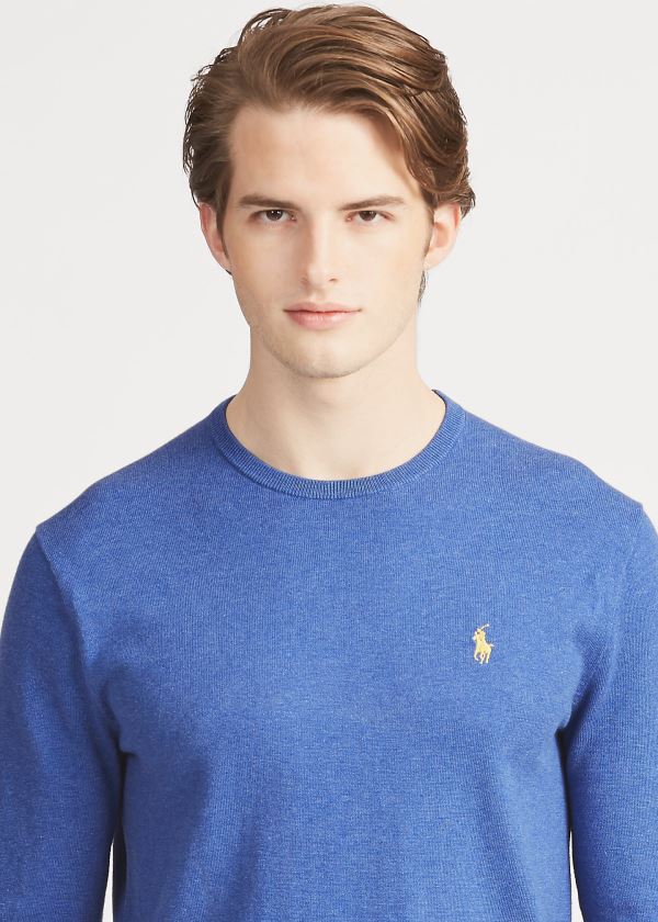 Swetry Ralph Lauren Cotton Crewneck Sweater Męskie Niebieskie | VTZX5782