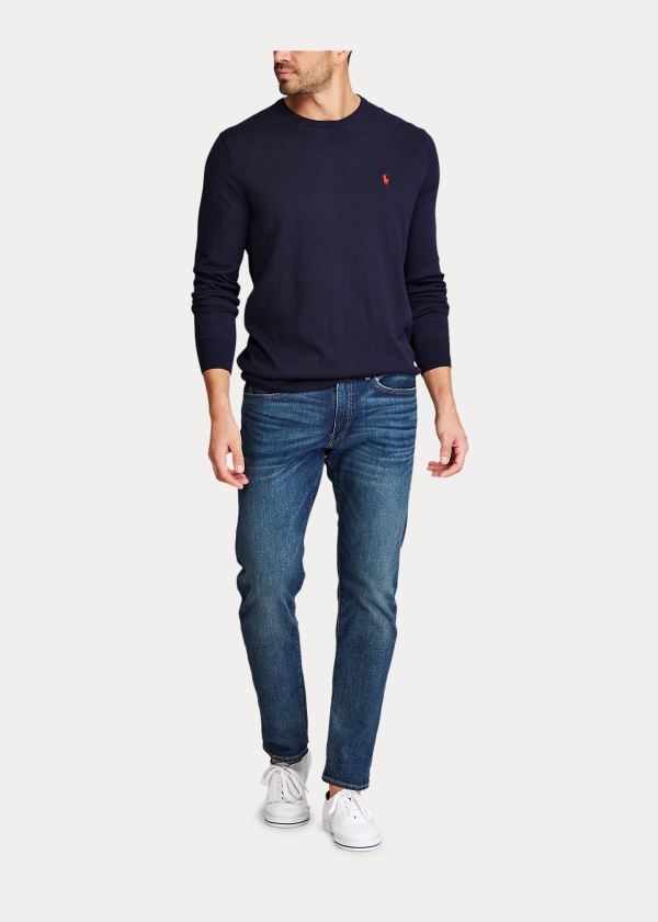 Swetry Ralph Lauren Cotton Crewneck Sweater Męskie Granatowe | ZDFO8754