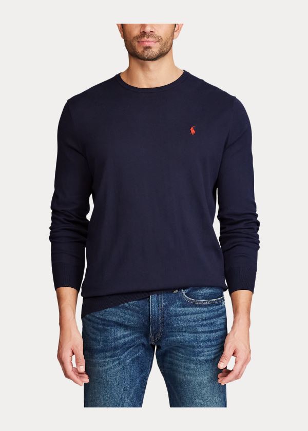 Swetry Ralph Lauren Cotton Crewneck Sweater Męskie Granatowe | ZDFO8754