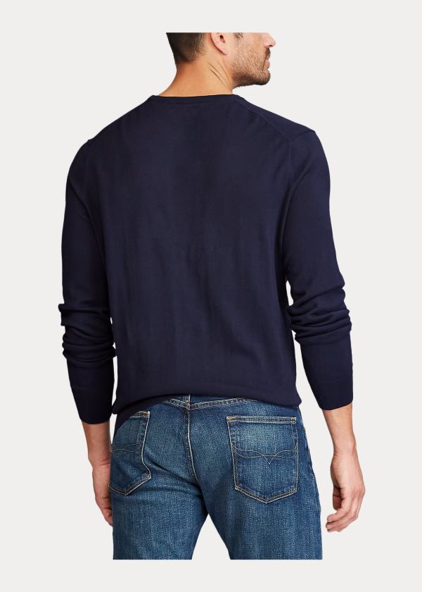 Swetry Ralph Lauren Cotton Crewneck Sweater Męskie Granatowe | ZDFO8754