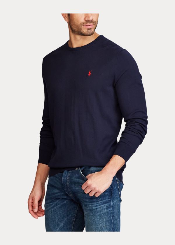 Swetry Ralph Lauren Cotton Crewneck Sweater Męskie Granatowe | ZDFO8754