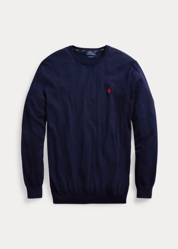 Swetry Ralph Lauren Cotton Crewneck Sweater Męskie Granatowe | ZDFO8754