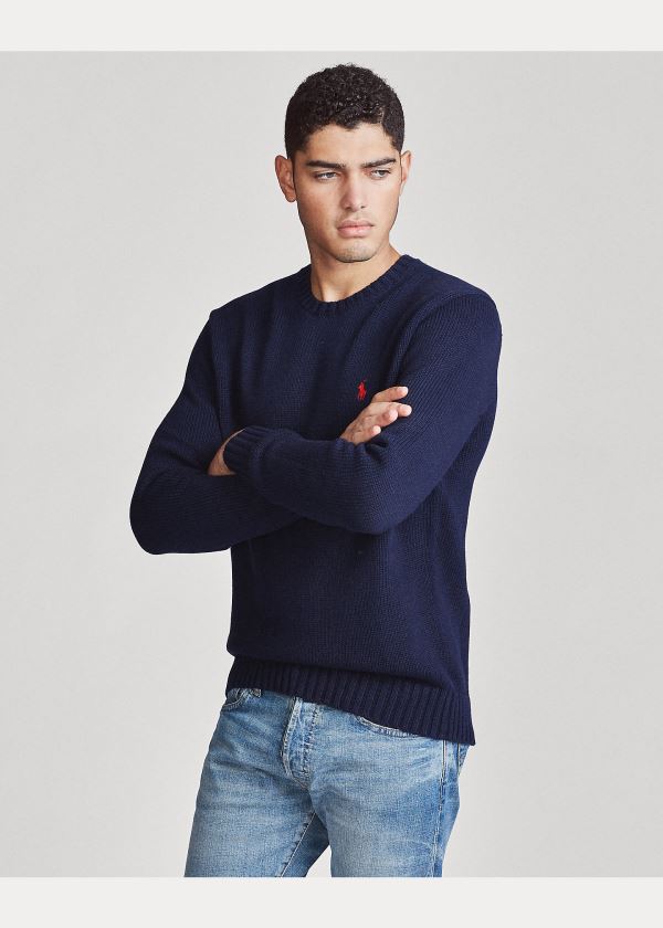 Swetry Ralph Lauren Cotton Crewneck Sweater Męskie Granatowe | QTUJ7305