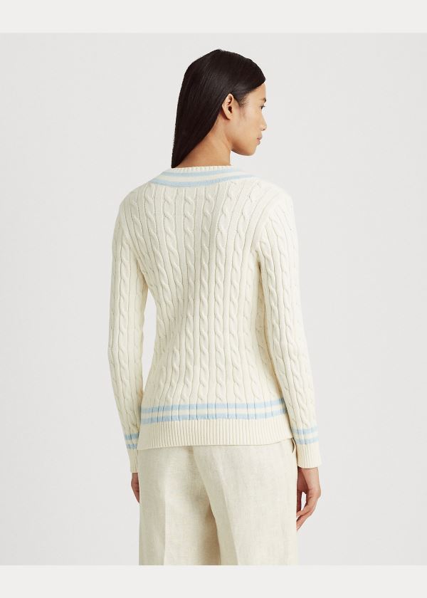 Swetry Ralph Lauren Cotton Cricket Sweater Damskie Kremowe Indygo | JGDU0252