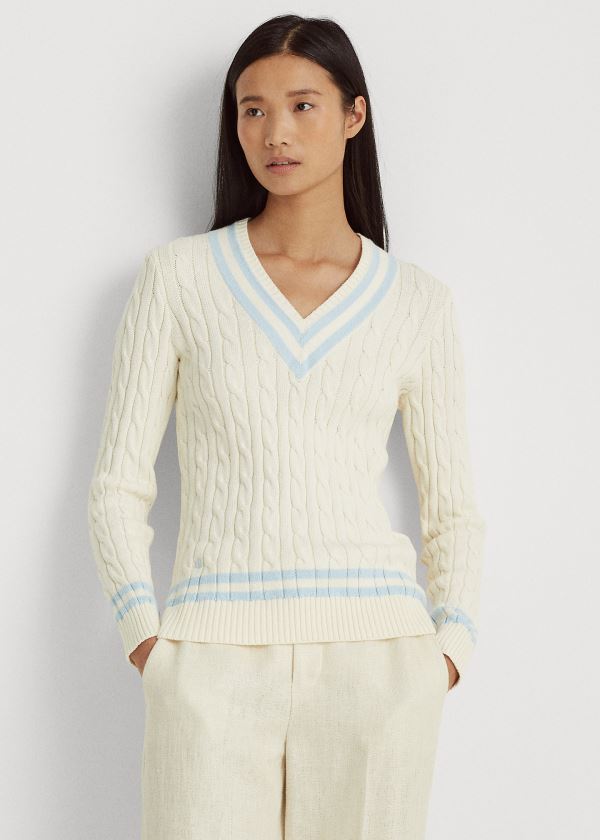 Swetry Ralph Lauren Cotton Cricket Sweater Damskie Kremowe Indygo | JGDU0252