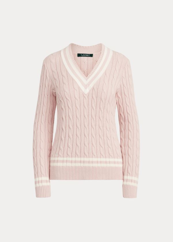 Swetry Ralph Lauren Cotton Cricket Sweater Damskie Różowe Kremowe | NKRV6651