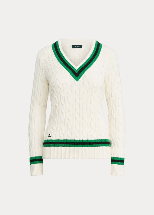 Swetry Ralph Lauren Cotton Cricket Sweater Damskie Kremowe Zielone | QKNI6584