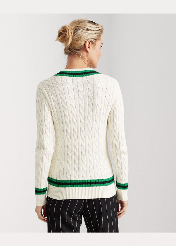 Swetry Ralph Lauren Cotton Cricket Sweater Damskie Kremowe Zielone | QKNI6584