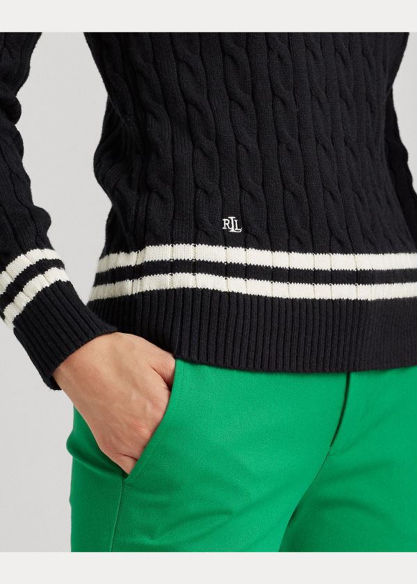 Swetry Ralph Lauren Cotton Cricket Sweater Damskie Czarne Kremowe | QPEM5545