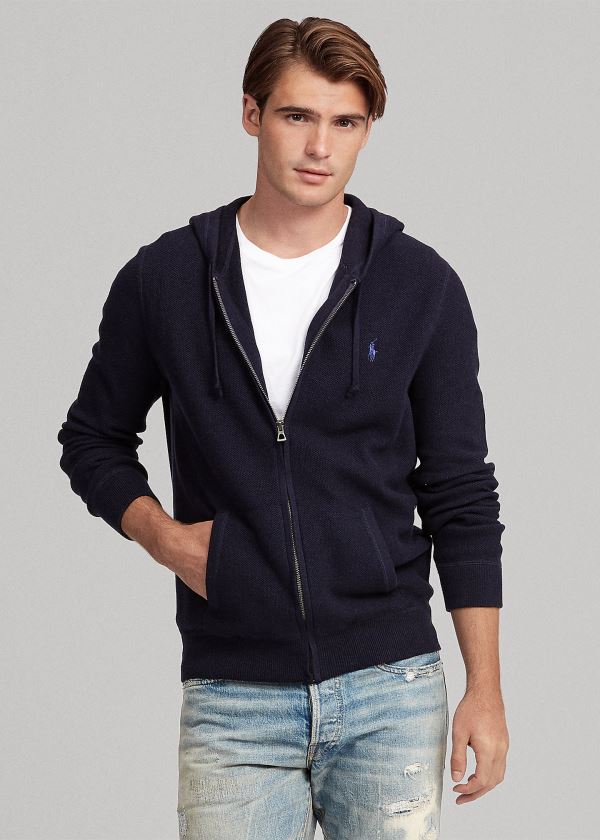 Swetry Ralph Lauren Cotton Full-Zip Sweater Męskie Granatowe | VIBC6790