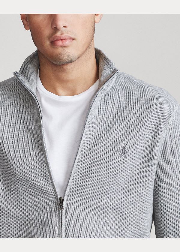 Swetry Ralph Lauren Cotton Full-Zip Sweater Męskie Szare | TWHS2492