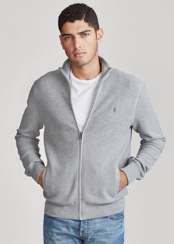 Swetry Ralph Lauren Cotton Full-Zip Sweater Męskie Szare | TWHS2492