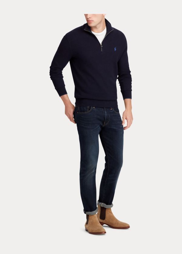 Swetry Ralph Lauren Cotton Half-Zip Sweater Męskie Granatowe | HPZW8886