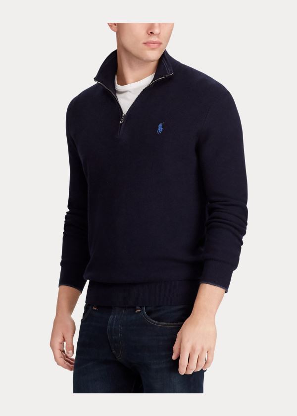 Swetry Ralph Lauren Cotton Half-Zip Sweater Męskie Granatowe | HPZW8886