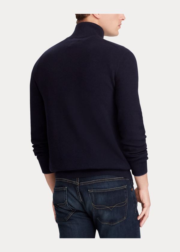 Swetry Ralph Lauren Cotton Half-Zip Sweater Męskie Granatowe | HPZW8886