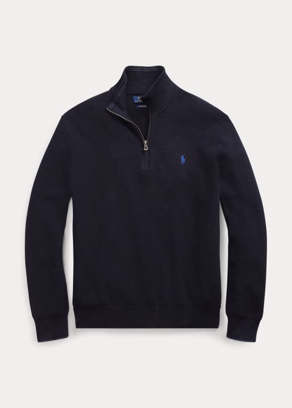 Swetry Ralph Lauren Cotton Half-Zip Sweater Męskie Granatowe | HPZW8886