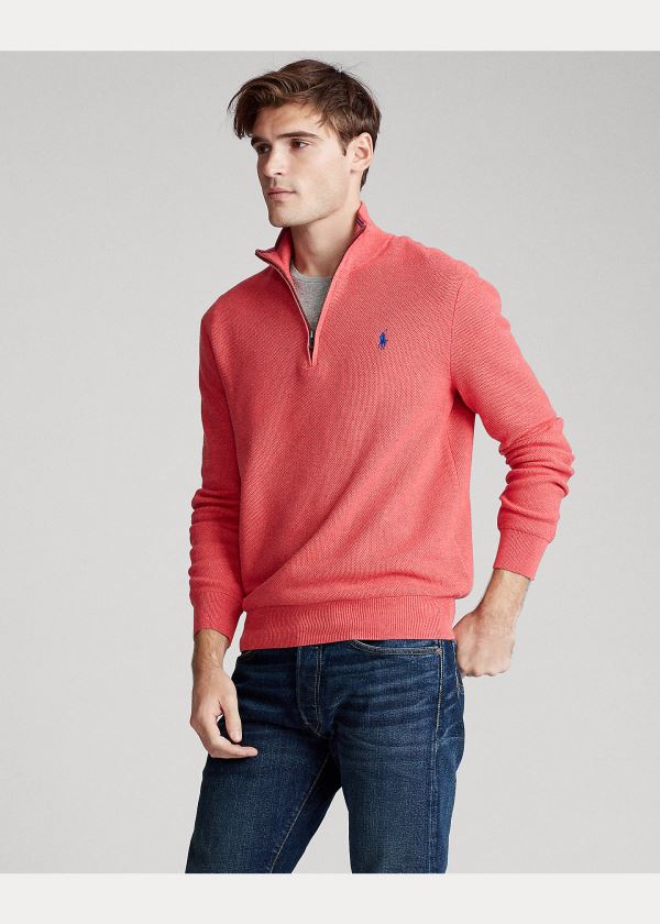 Swetry Ralph Lauren Cotton Half-Zip Sweater Męskie Koralowe | DFIH7874