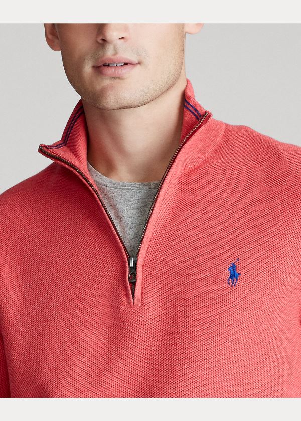 Swetry Ralph Lauren Cotton Half-Zip Sweater Męskie Koralowe | DFIH7874