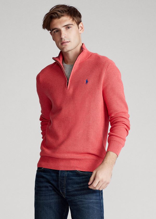 Swetry Ralph Lauren Cotton Half-Zip Sweater Męskie Koralowe | DFIH7874