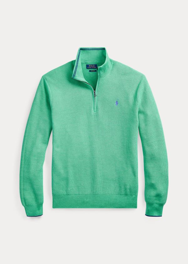 Swetry Ralph Lauren Cotton Half-Zip Sweater Męskie Zielone | CILE1579