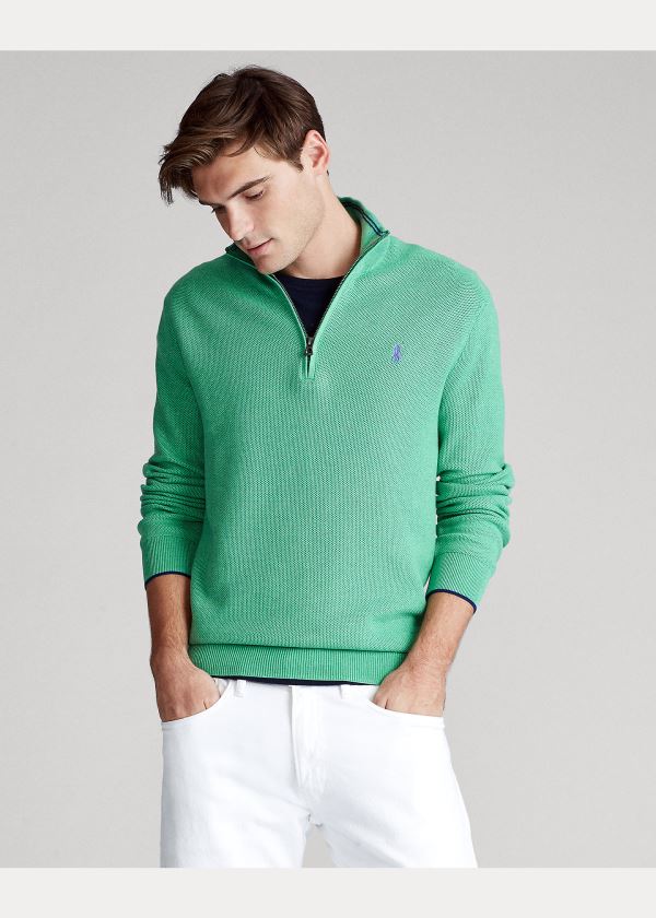 Swetry Ralph Lauren Cotton Half-Zip Sweater Męskie Zielone | CILE1579