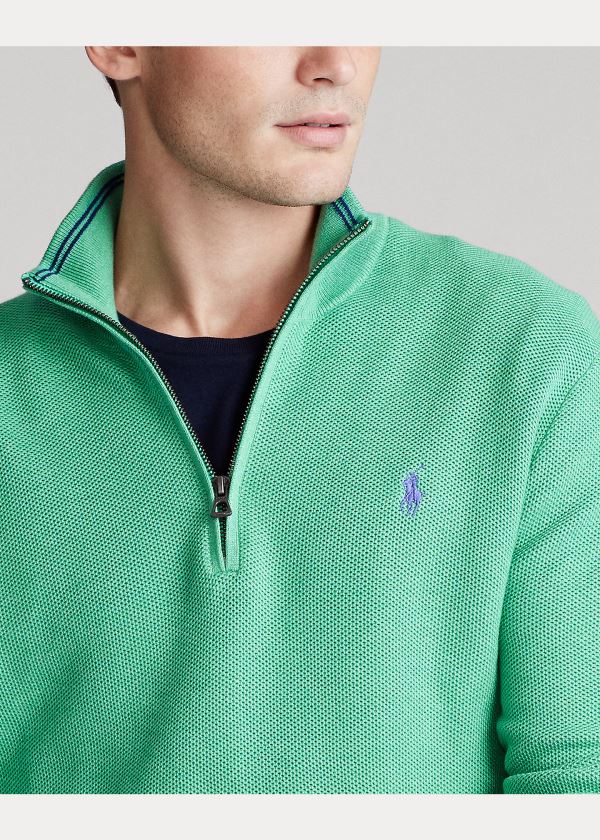 Swetry Ralph Lauren Cotton Half-Zip Sweater Męskie Zielone | CILE1579