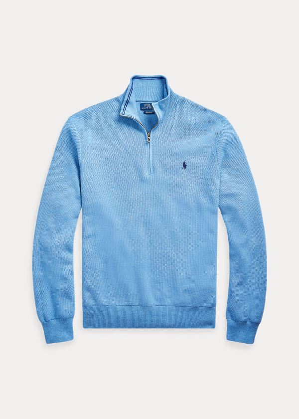 Swetry Ralph Lauren Cotton Half-Zip Sweater Męskie Królewski Niebieski Niebieskie | XCJM0115