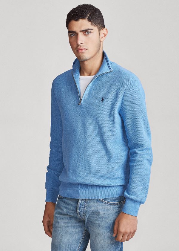 Swetry Ralph Lauren Cotton Half-Zip Sweater Męskie Królewski Niebieski Niebieskie | XCJM0115