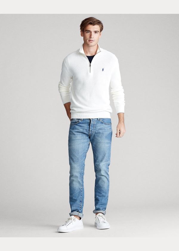 Swetry Ralph Lauren Cotton Half-Zip Sweater Męskie Białe | ZBXD0058