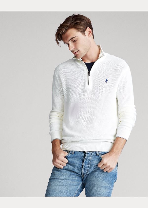 Swetry Ralph Lauren Cotton Half-Zip Sweater Męskie Białe | ZBXD0058