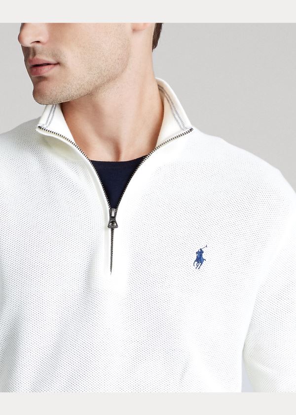 Swetry Ralph Lauren Cotton Half-Zip Sweater Męskie Białe | ZBXD0058