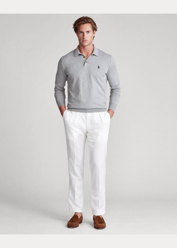 Swetry Ralph Lauren Cotton Polo-Collar Sweater Męskie Szare | VPQY7624