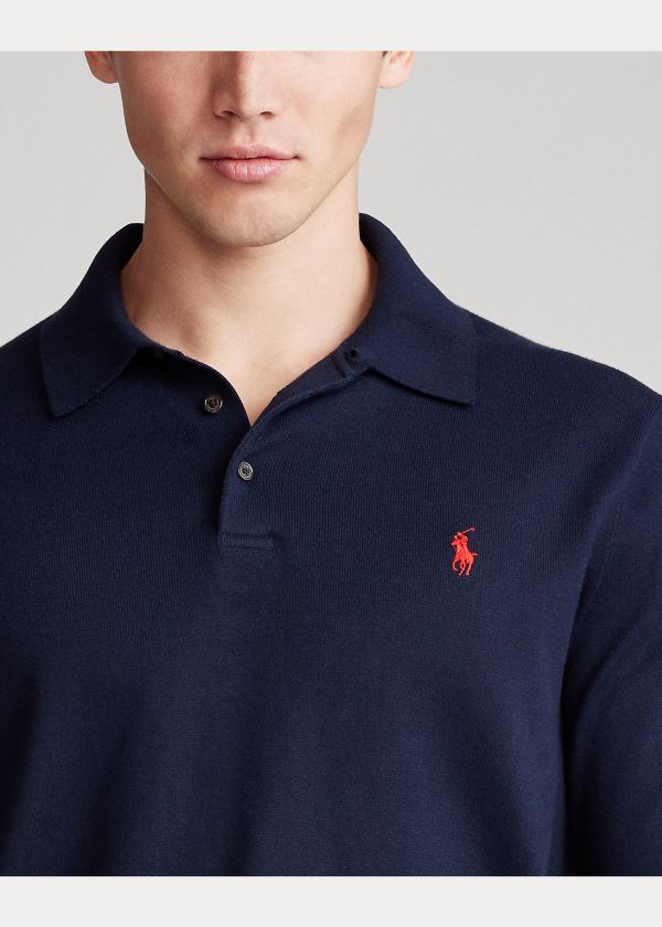 Swetry Ralph Lauren Cotton Polo-Collar Sweater Męskie Granatowe | BGGC9388