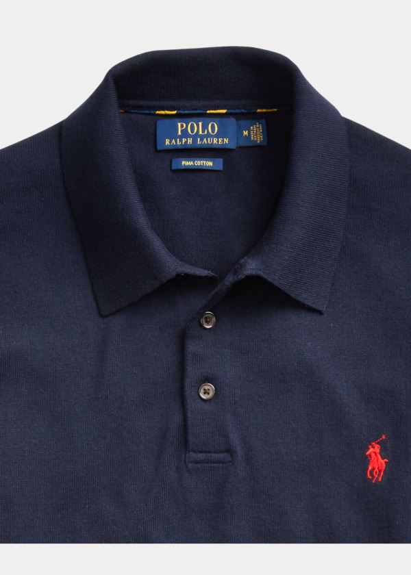 Swetry Ralph Lauren Cotton Polo-Collar Sweater Męskie Granatowe | BGGC9388