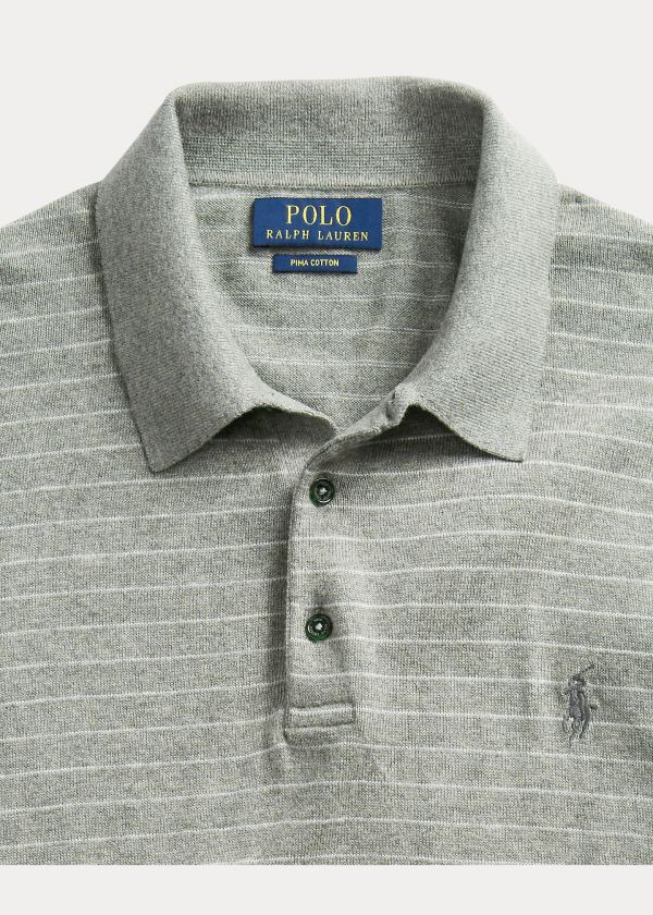 Swetry Ralph Lauren Cotton Polo-Collar Sweater Męskie Szare | UOOX1985