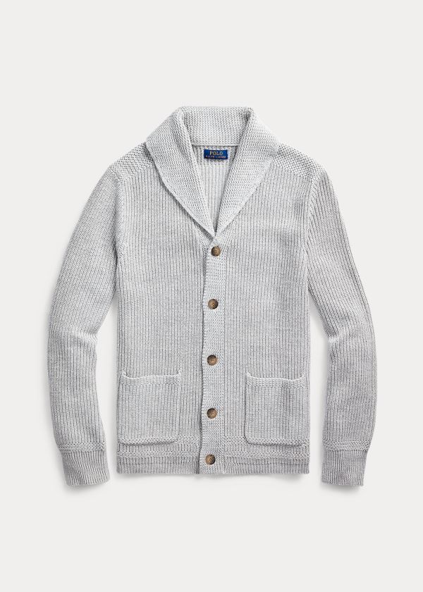 Swetry Ralph Lauren Cotton Shawl-Collar Cardigan Męskie Szare | KDSB7485