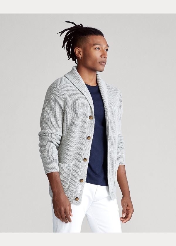 Swetry Ralph Lauren Cotton Shawl-Collar Cardigan Męskie Szare | KDSB7485