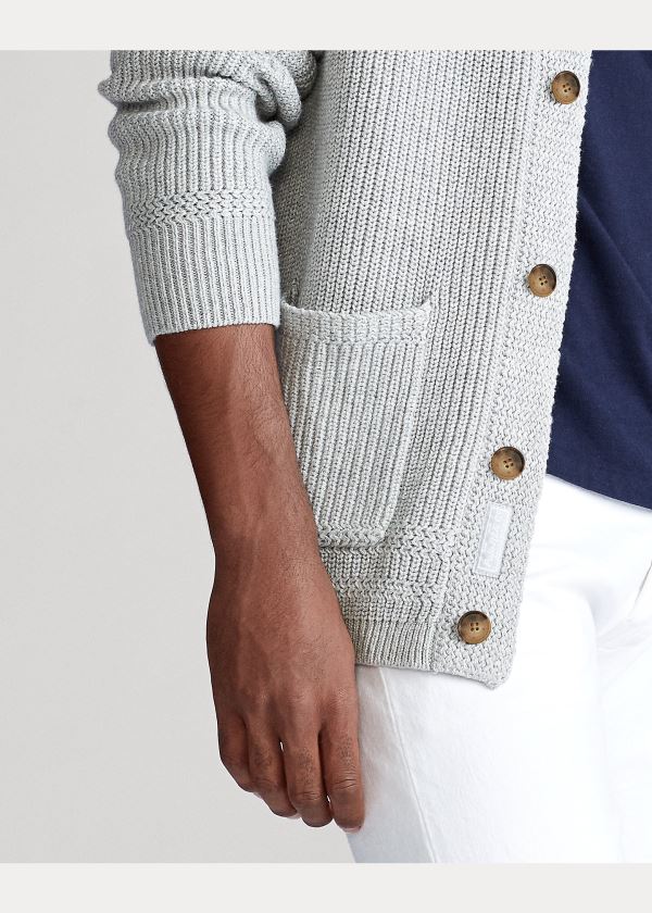 Swetry Ralph Lauren Cotton Shawl-Collar Cardigan Męskie Szare | KDSB7485