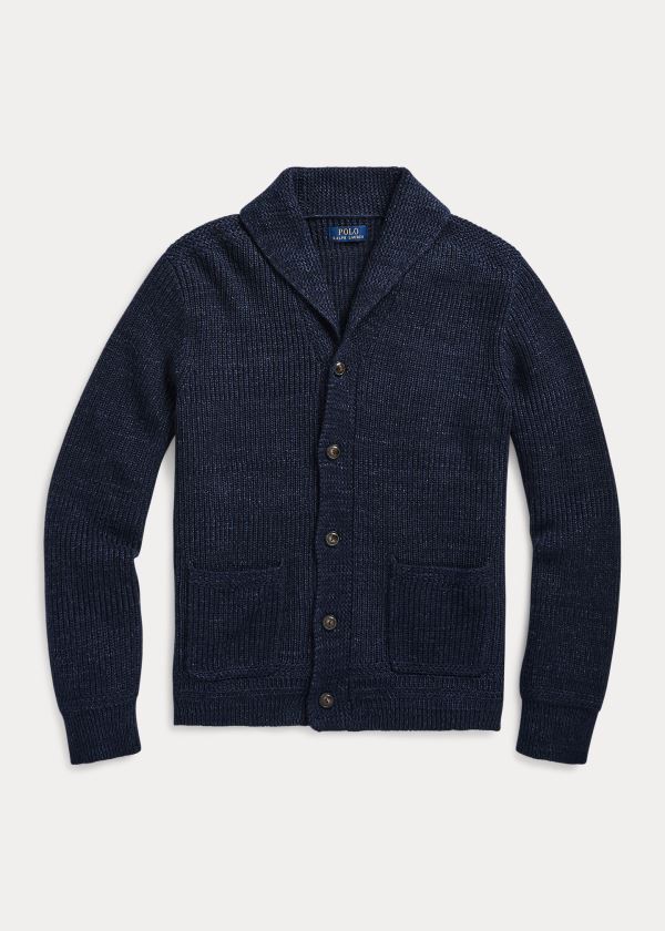 Swetry Ralph Lauren Cotton Shawl-Collar Cardigan Męskie Granatowe | GUFQ1927